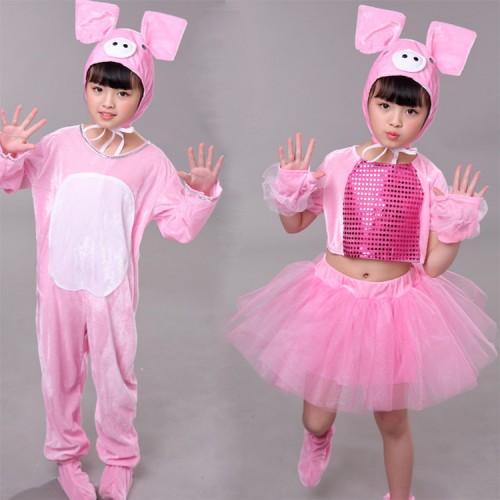kids animal pink pig dance costumes for boys girls children school competition dress Halloween party cosplay performance costume